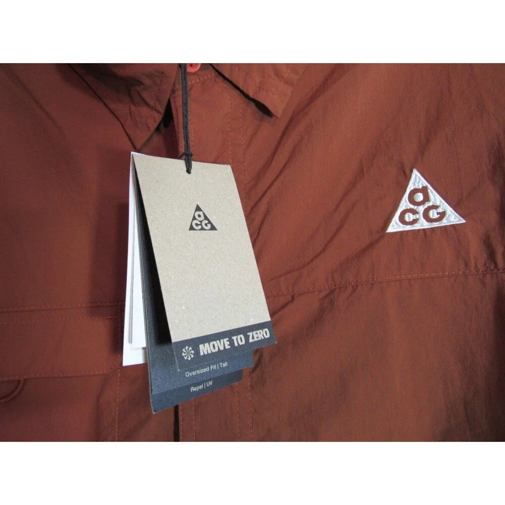 Nike ACG Move To Zero Brown UPF 40+ Orb Weaver Button Down Shirt Large Tall NWT